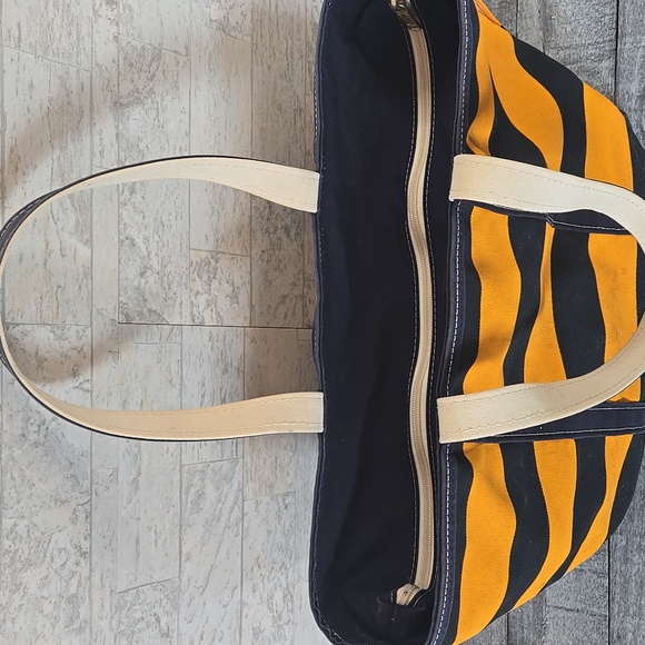 L.L. Bean Vintage Color Block Large Canvas Tote Bag Navy Yellow - Picture 3 of 15